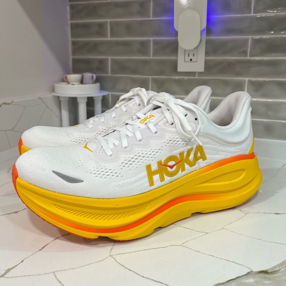 Hoka Bondi 9 Running Shoes. Men’s Size 13D Color White / Yellow - Picture 2 of 13